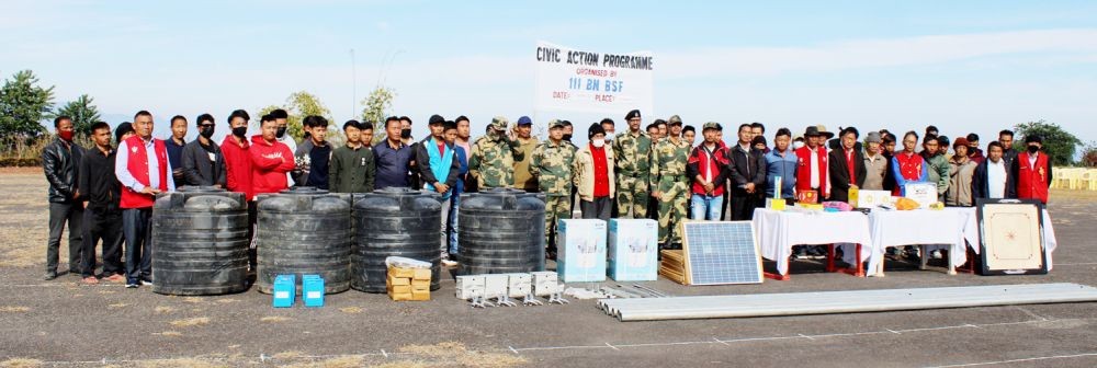 111 Bn BSF organized Civic Action Programme and distributed sports items, solar lights panel, plants and water storage tanks to the villagers of Kivikhu, Vishepu, Hoishe, Sukhai, Ghukhei and Satakha town on January 18.